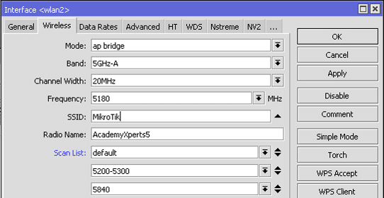 scan-list Wireless de MikroTik RouterOS