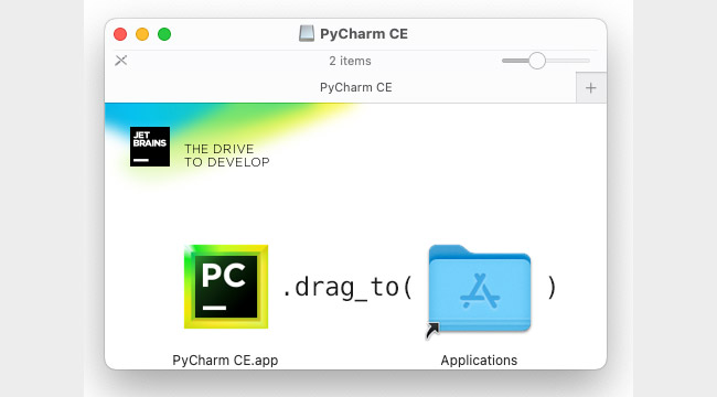 Monte la imagen y arrastre la aplicación PyCharm a la carpeta Aplicaciones
