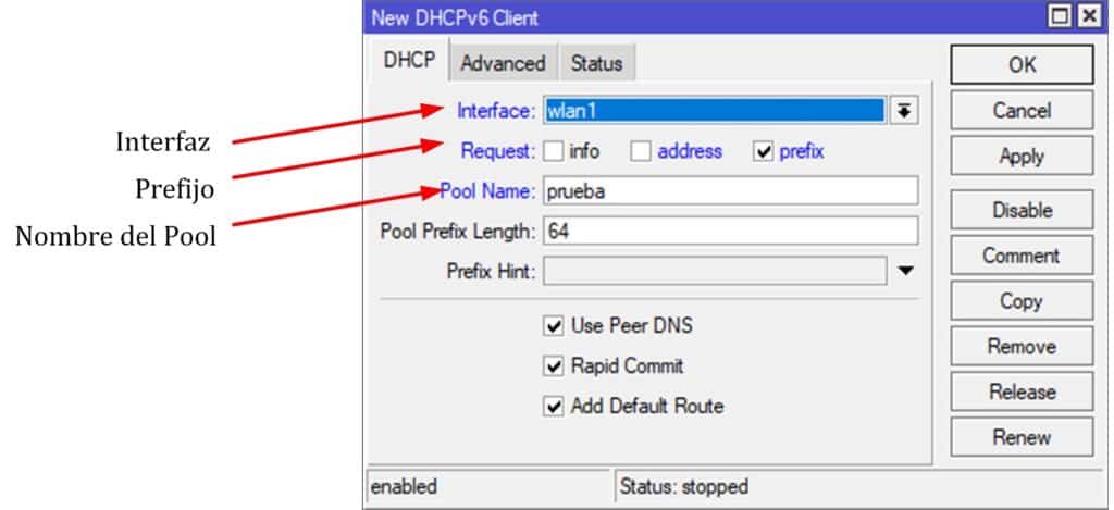 Configuración DHCPv6 PD Cliente