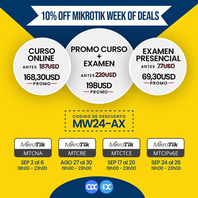 Promo 10% descuento en cursos de certificación MikroTik