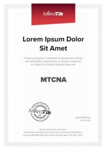 MikroTik MTCNA Certification Course Certificate Model