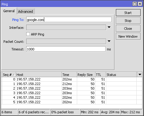 MikroTik herramienta ping