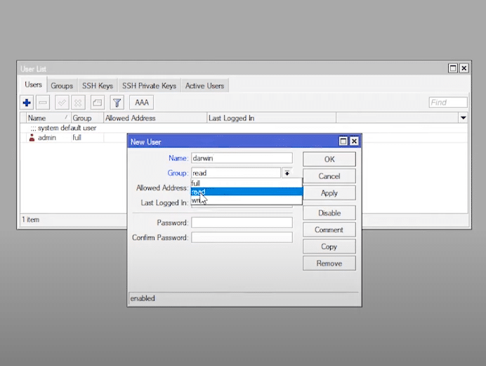 Configuración de Usuarios en MikroTik - User, Groups, SSH Keys, Active Users