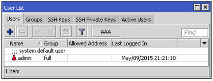 Configuracion de usuarios en MikroTik RouterOS - user list