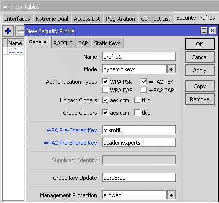 Security Profile Wireless MikroTik