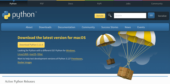 Página de descarga de Python para MacOS