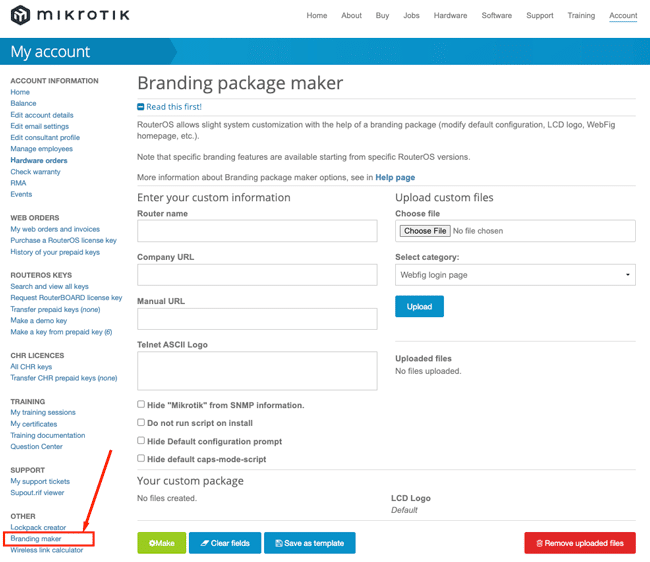 Cómo modificar el diseño de marca (branding) en MikroTik RouterOS