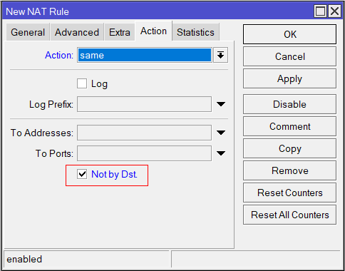 Cuándo utilizar action=SAME en una configuración de NAT en MikroTik