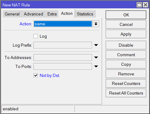 Cuándo utilizar action=SAME en una configuración de NAT en MikroTik