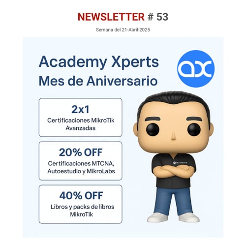 Newsletter 053: Descuentos por Aniversario (2x1 en Cursos Avanzados). Balanceo de Carga en Autoestudio. Nuevo MikroLab de VLANs.