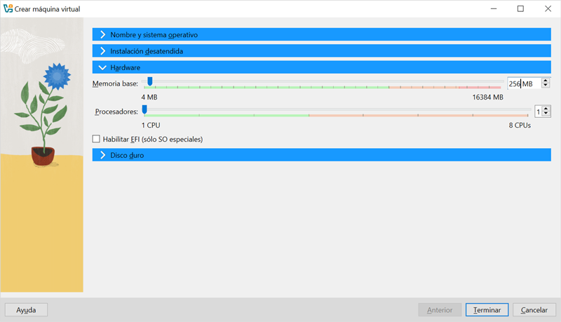 Configurar memoria y CPU en VirtualBox
