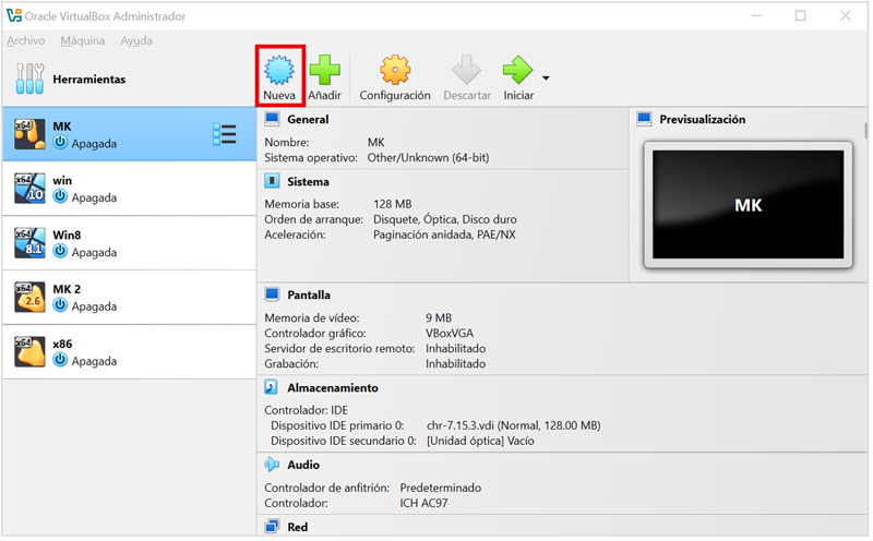 Crear la máquina virtual en VirtualBox