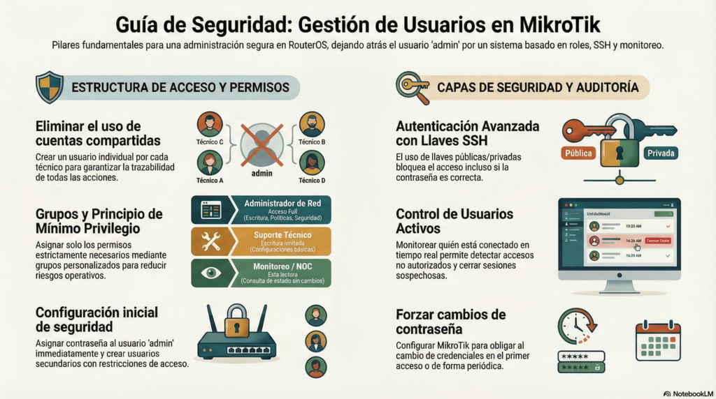 Configuracion de Usuarios en MikroTik (Users, Groups, SSH Keys y Active Users)