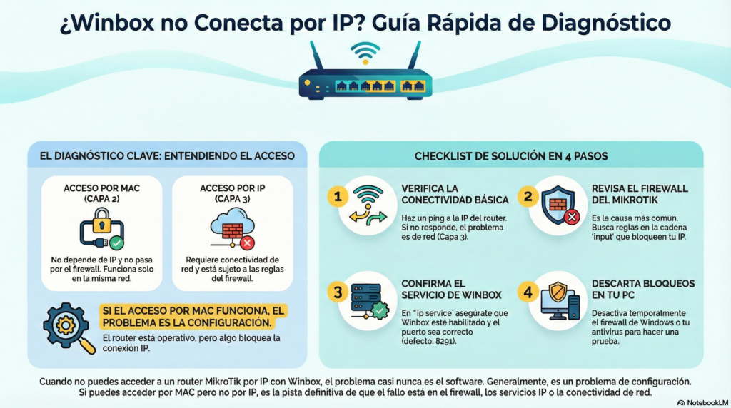 Problemas de acceso por IP vía Winbox en MikroTik: causas y soluciones reales