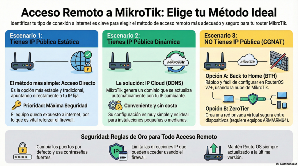 Como acceder remotamente a MikroTik: todas las opciones explicadas