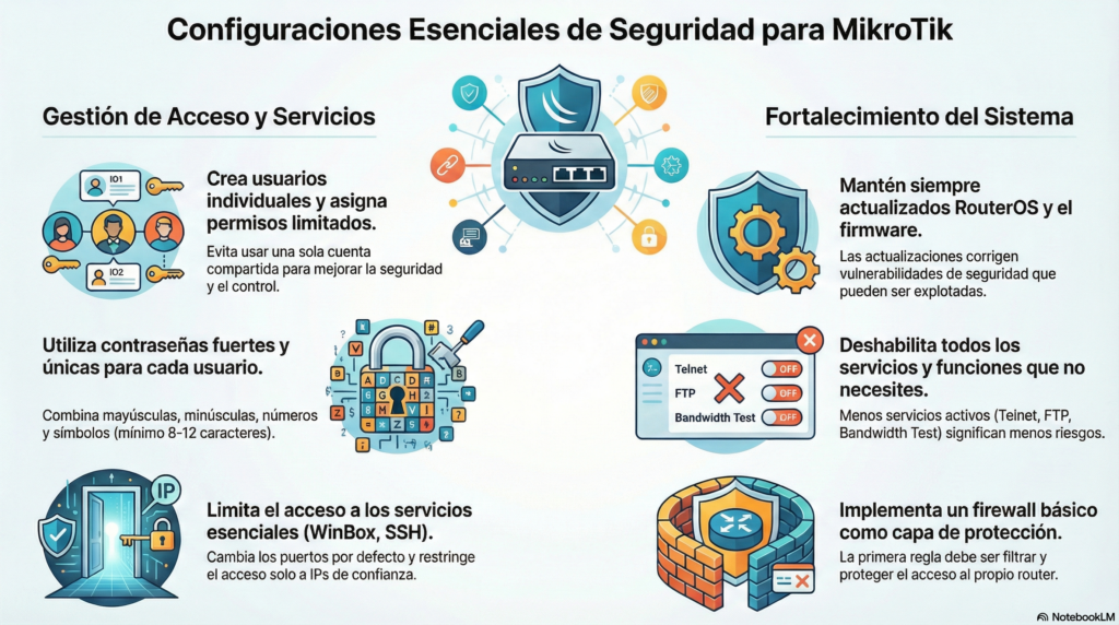 Seguridad basica en un router MikroTik: configuraciones esenciales