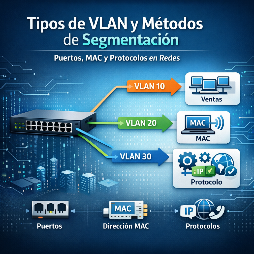 Tipos de VLAN: Basadas en Puertos, Direcciones MAC y Protocolos