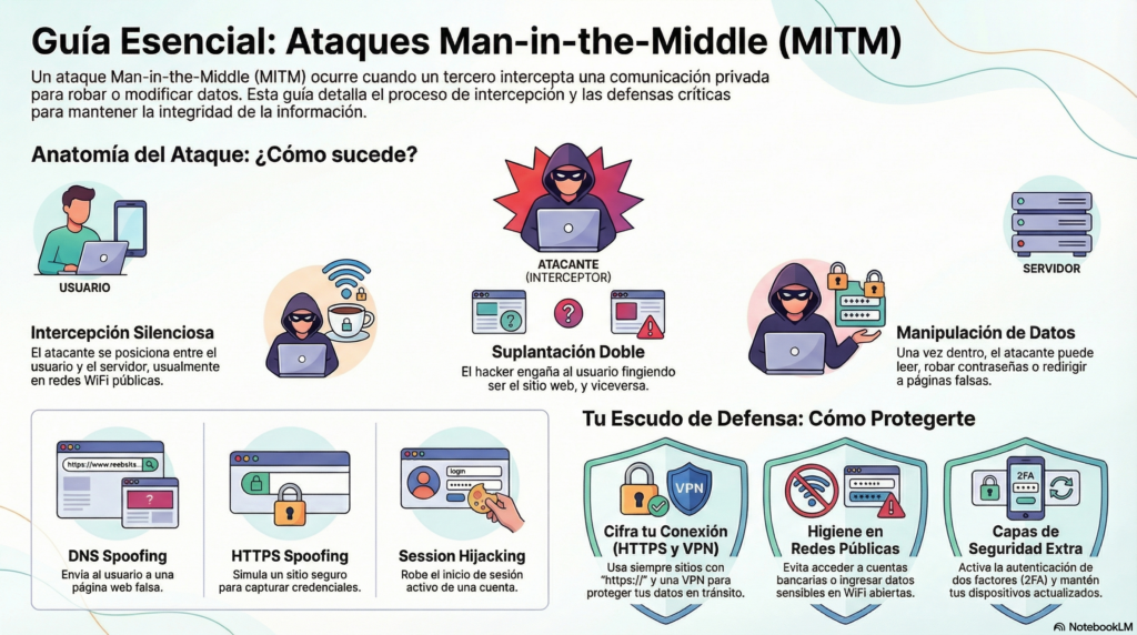 QuE significa un ataque Man-in-the-Middle (MITM) y como funciona?