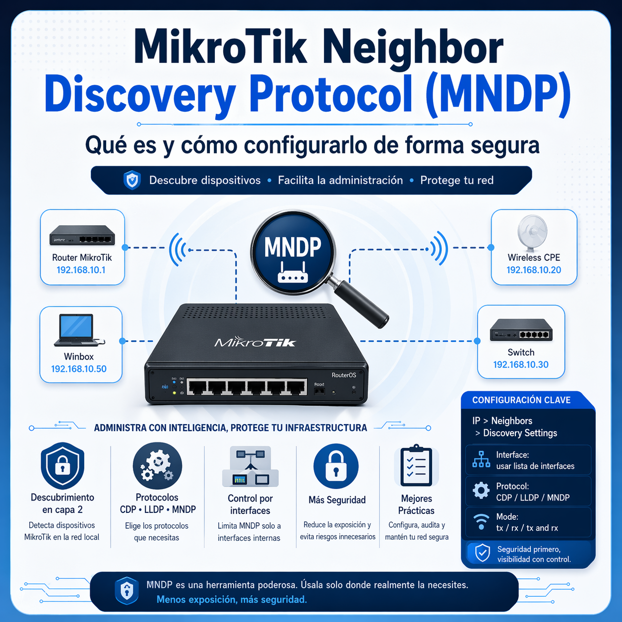 Que es el MikroTik Neighbor Discovery Protocol (MNDP) y como configurarlo de forma segura
