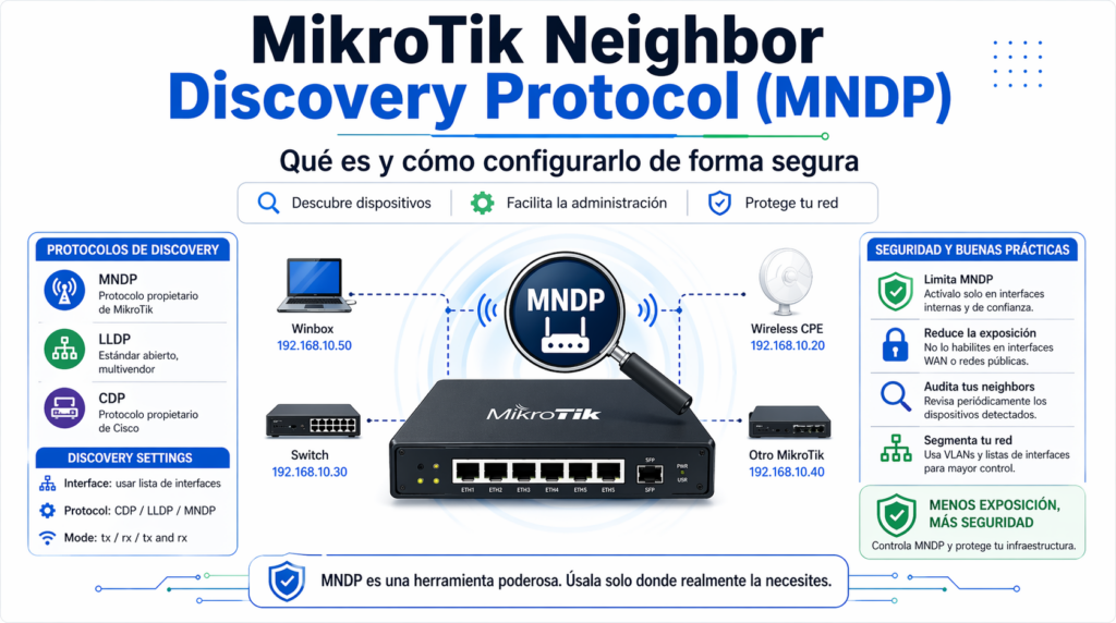 Que es el MikroTik Neighbor Discovery Protocol (MNDP) y como configurarlo de forma segura
