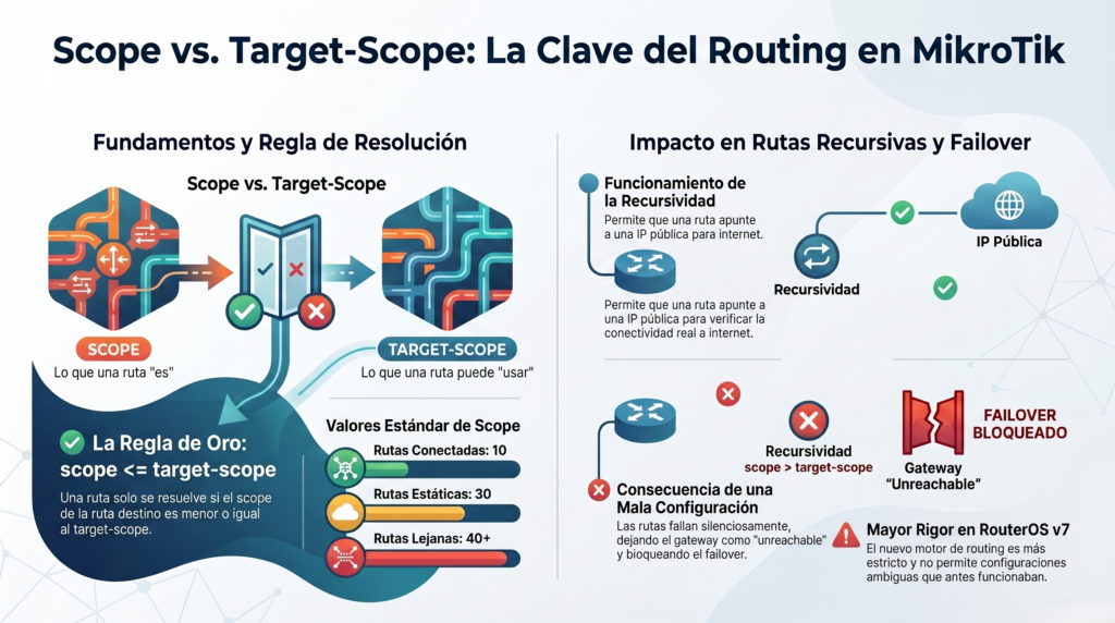 Scope y Target-Scope en RouterOS v6 y v7: Guia clara con ejemplos reales