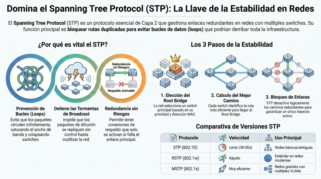 Que es el Spanning Tree Protocol (STP) y como funciona en redes