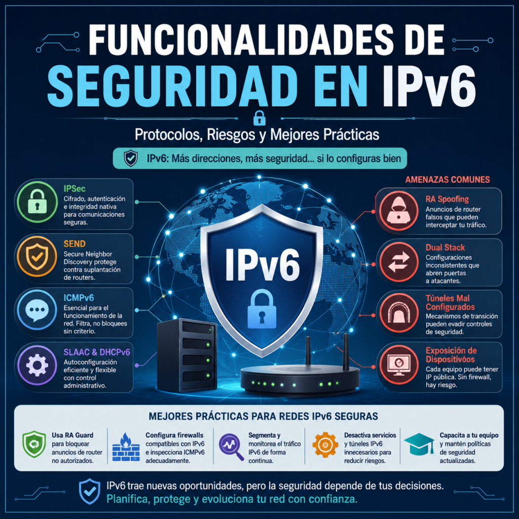 Funcionalidades de Seguridad en IPv6: Protocolos, Riesgos y Mejores Practicas