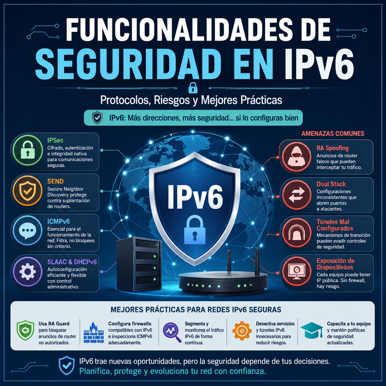Funcionalidades de Seguridad en IPv6: Protocolos, Riesgos y Mejores Practicas