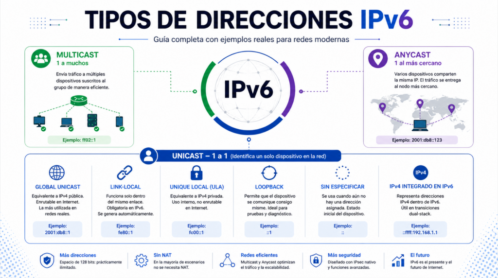 Tipos de Direcciones IPv6: Guia Completa con Ejemplos Reales
