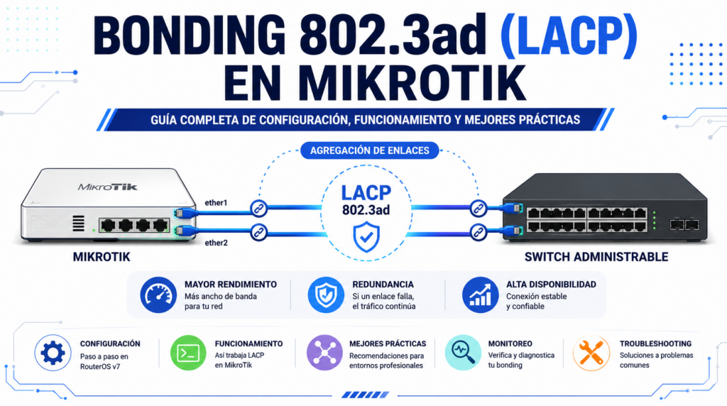 Bonding 802.3ad (LACP) en MikroTik: guia completa de configuracion, funcionamiento y mejores practicas