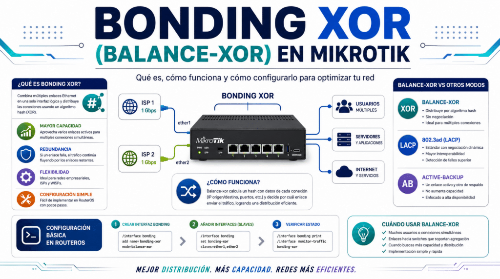 Bonding XOR (balance-xor) en MikroTik: que es, como funciona y como configurarlo