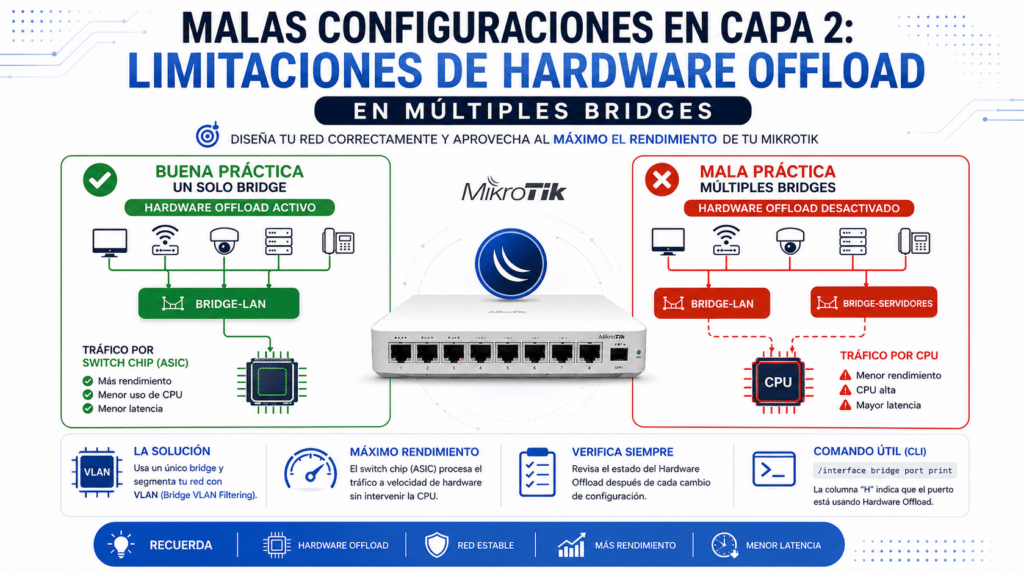 Malas configuraciones en Capa 2: Limitaciones de Hardware Offload en Multiples Bridges