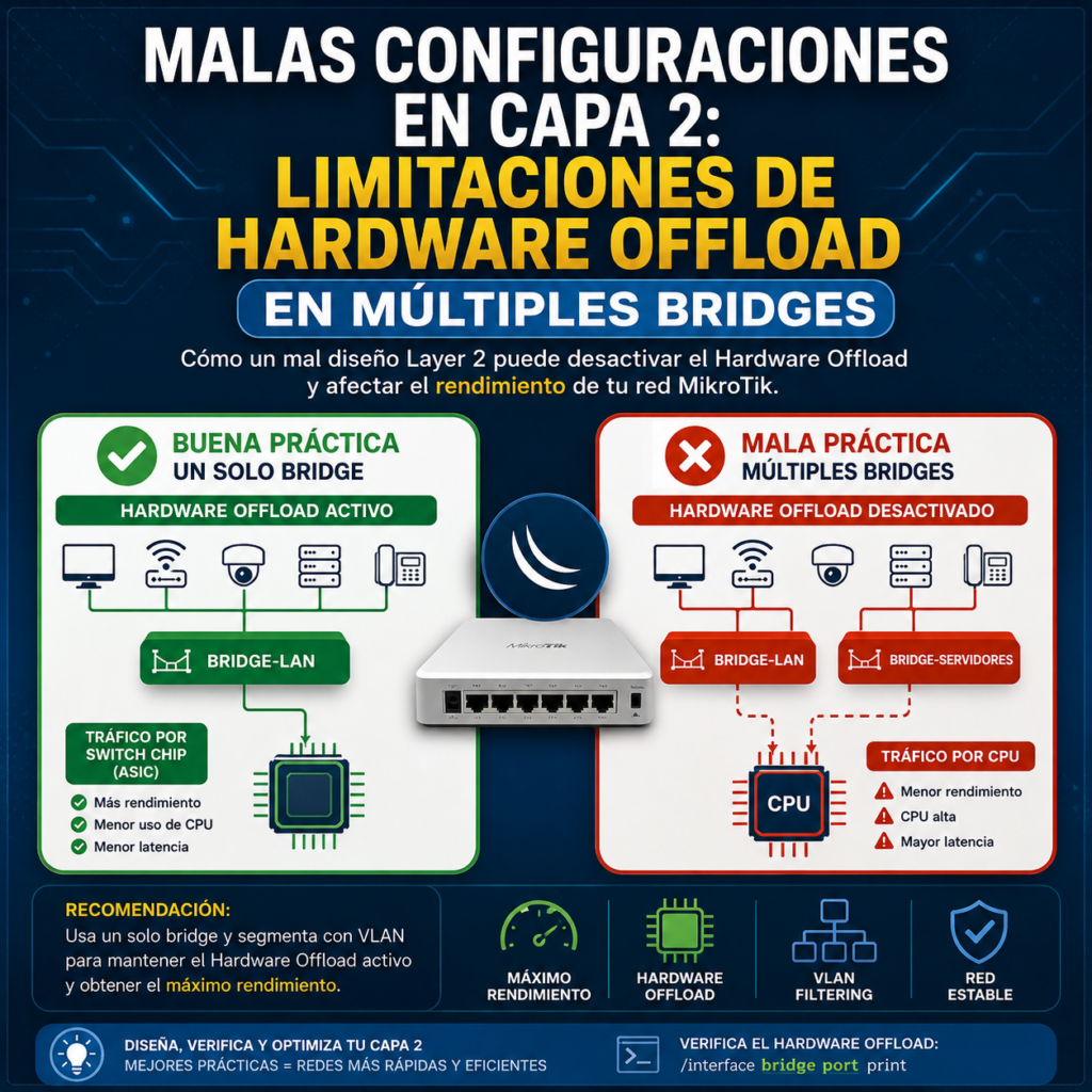 Malas configuraciones en Capa 2: Limitaciones de Hardware Offload en Multiples Bridges