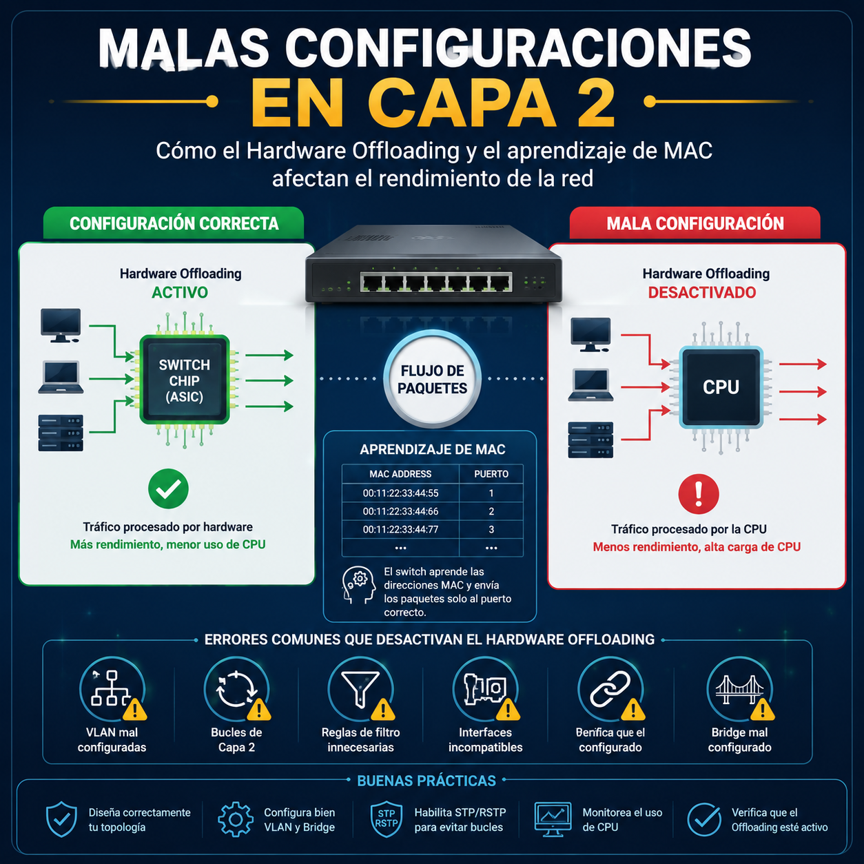 Malas configuraciones en Capa 2: como el Hardware Offloading y el aprendizaje de MAC afectan el rendimiento de la red